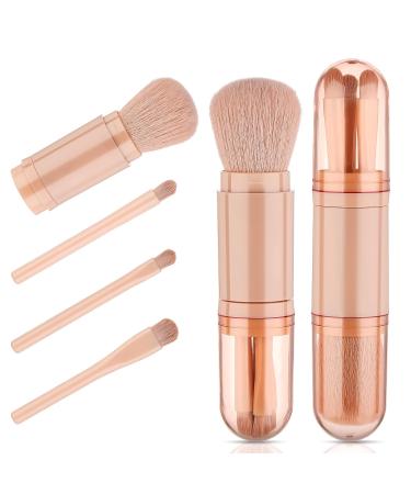 Sibba Travel Makeup Brushes Set 4 In 1 Mini Cute Makeup Brush Retractable Professional Foundation Brush Portable Cosmetics Accessories Make Up Holder Tool Fit Powder Eye Shadow Facial Contour