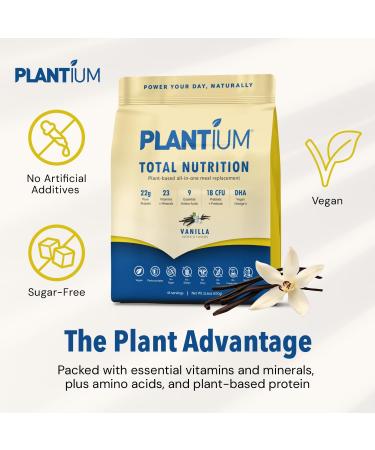 AMAXI Plantium Total Nutrition Premium All-in-One Meal Replacement Shake Plant-Based Protein Powder with Vitamins Minerals & Probiotics 22g Protein per Serving Vanilla - Buy Online on GoSupps.com