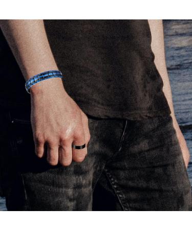 Vicmag Men Magnetic Bracelet: Titanium Steel Double Row 3500 Gauss Wristband (Blue) - Adjustable with Gift Box - Buy Online on GoSupps.com