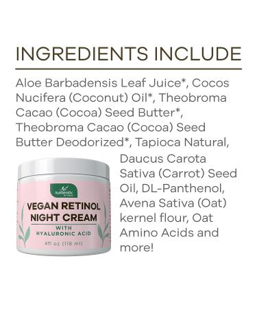 Organic Vegan Retinol Night Cream with Hyaluronic Acid & Carrot Seed Oil - Anti Aging Treatment for Wrinkles, Dark Circles, Acne & Scars - Skin Tightening & Moisturizing for Women & Men - Buy Online on GoSupps.com