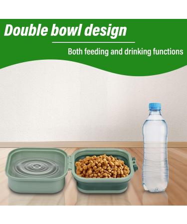 Portable Foldable Dog Bowl 400ml - 2-in-1 Travel Food & Water Bowl for Dogs & Cats - Green Includes Lids & Carabiners - Buy Online on GoSupps.com
