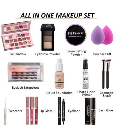 Lookmee All In One Makeup Kit - 18 Colors Naked Eyeshadow Palette, Face Primer, Brushes, Sponge, and Winged Eyeliner Stamp - Ideal Starter Kit for Women, Beginners, and Pros (SetA) - Buy Online on GoSupps.com