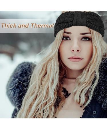 Winter Knit Thermal Headbands Women Knitted Bow Velvet Ear Warmer Headband for Ladies Girls Elastic Crochet Hairbands Thick Turban for Running Shopping black pink - Buy Online on GoSupps.com