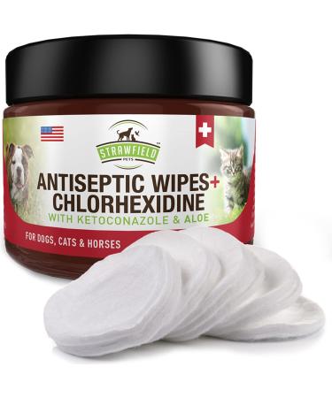 Chlorhexidine Wipes for Dogs & Cats - 50 Pads with Ketoconazole & Aloe - Hot Spot, Mange, Ringworm Relief - Antibacterial & Antifungal Treatment - USA Made - Buy Online on GoSupps.com