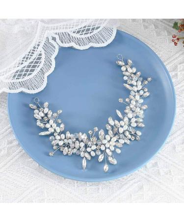 Handcess Pearl & Crystal Head Bars | Elegant Wedding Headdress for Brides & Bridesmaids | Rhinestone Hair Accessories in Silver - Buy Online on GoSupps.com