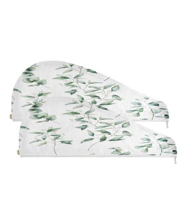 Branch and Leaves Dry Hair Cap 2 Piece Quick Drying Towel Set with Button Headband Super Absorbent Soft & Comfortable
