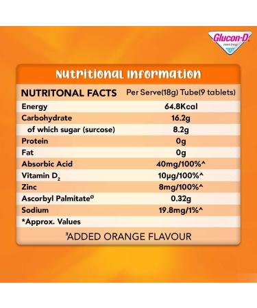 Buy Glucon-D Immunovolt Energy Bite Tube - 9 Chewable Tablets 18gm (Orange Pack of 10) | International Shipping Available - Buy Online on GoSupps.com