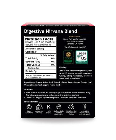 Organic Digestive Nirvana Tea - Buddha Teas | OU Kosher, USDA Organic, 18 Bleach-Free Bags - Buy Online on GoSupps.com