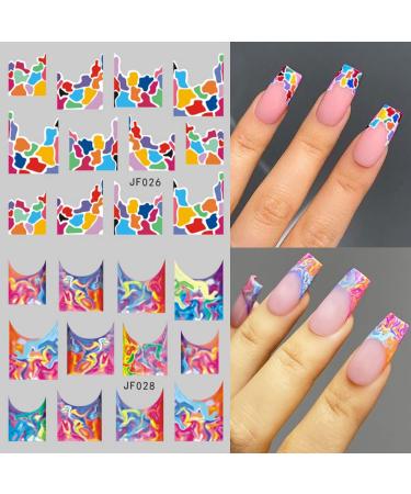 French Nail Art Stickers - Colorful Geometric Water Transfer Decals for Women/Girls - 12 Sheets - Buy Online on GoSupps.com