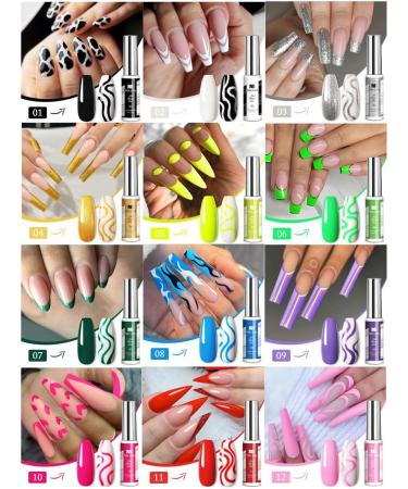 Nail Art Polish Kit Gel Nail Art Lacquer Gel Art Lacquer 12 Colors Gel Nail Polish Soak Cure 8ml Thin Nail Art Brush - Buy Online on GoSupps.com