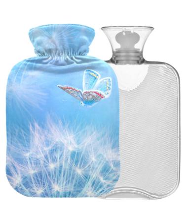 Naanle hot hot water bottle with cover Pustblume Butterfly Transparent hot water bottle 2l large hot hot water bottle for menstrual cramps pain relief handfoots heat and cold therapy