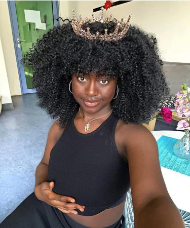 16 Afro Kinky Curly Wig with Bangs for Black Women - Synthetic Bomb Wig (Black) - Buy Online on GoSupps.com