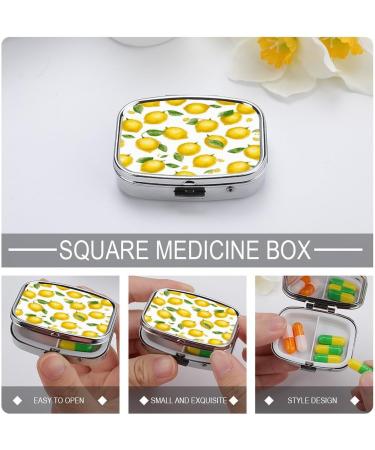 Yellow Lemon Print Pill Box | 2 Compartment Portable Medicine Organizer | Decorative Metal Case for Pocket & Purse - Buy Online on GoSupps.com