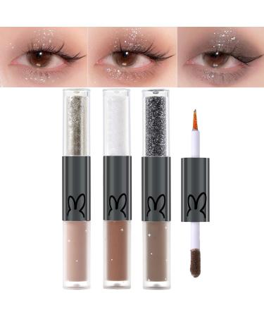 Erinde 3PCS Liquid Glitter Matte Eyeshadow Liquid Glitter Eyeliner and Matte Cream Eyeshadow 2 in 1 Korean Shimmer Matte Eyeshadow Christmas Eye Makeup Quick Drying Easy to Apply Long Lasting #02