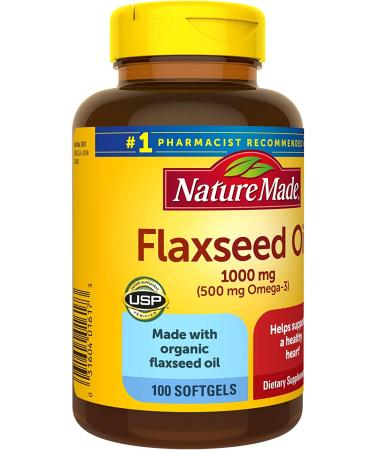 Nature Made Flaxseed Oil 1000 mg - Heart Health Support Supplement - 100 Softgels - Buy Online on GoSupps.com