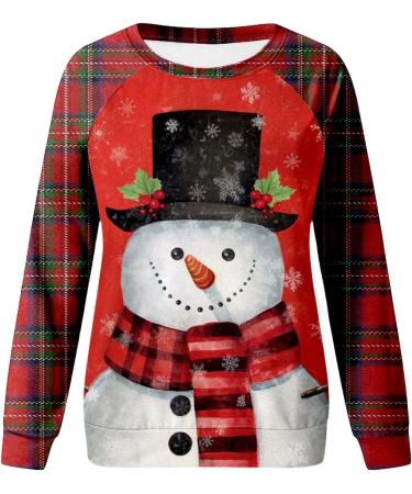 Women's Christmas Sweatshirt - Cute Snowman & Penguin Print O-Neck Raglan Top for Comfy & Warm Xmas Style - Buy Online on GoSupps.com