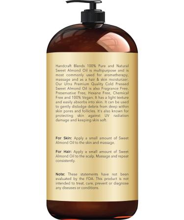 Premium 100% Pure Sweet Almond Oil - 828 ml - Therapeutic Grade for Skin and Hair - Aromatherapy Carrier Oil - Buy Online on GoSupps.com