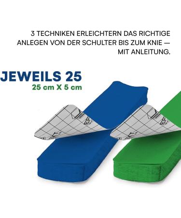10x2 Kinesiotape Precut Set - Waterproof & Elastic - Dark Blue + Green - 25 Strips ea. - Extra Strong Kinesiology Tape - Buy Online on GoSupps.com