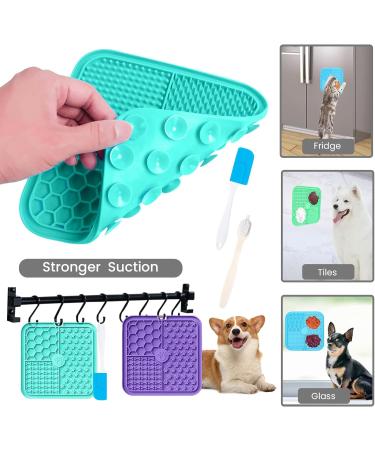 Licky Mats for Dogs Pack of 2 Licky Mats With Spatula - Dogs Accessories Bathing Training Pad With Strong Suction Cup - Slow Pet Feeder For Food Treats Peanut Butter (Light Blue/Purple) - Buy Online on GoSupps.com