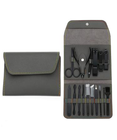 OPKDE 16 in 1 Nail Cutter Professional Stainless Steel Scissors Grooming kit Art Cuticle Utility Tools Nail Clipper Manicure Set(Green)