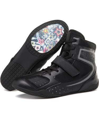 REXSVAN High Top Wrestling Boxing Shoes - Non Slip Breathable Sports Training Shoes (Black) - Size 6 Women/5 Men - Buy Online on GoSupps.com