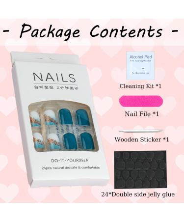 Blue Short Square Press on Nails with White Gradient | 24PCS Full Cover Acrylic Fake Nails for Women - Buy Online on GoSupps.com