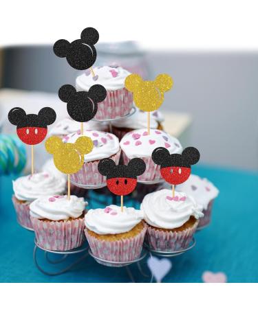 MonMon & Craft Mickey Cupcake Toppers/Girls Boys Children Mouse Birthday Cupcake Toppers/Baby Shower/Kids Birthday Party Decorations/Glitter - 24 Pcs - Buy Online on GoSupps.com