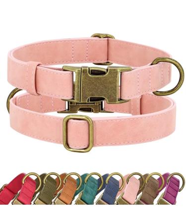 Didog dog collar made of soft leather durable hard-wearing dog collar with quick lock metal buckle adjustable pink dog collar leather for large medium-sized dogs pink l l : fit 15-23 "Neck pink