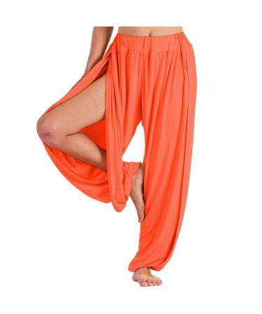 Lofbaz High Slit Yoga Harem Pants for Women Dance PJs Lounge Maternity Trousers XL Orange