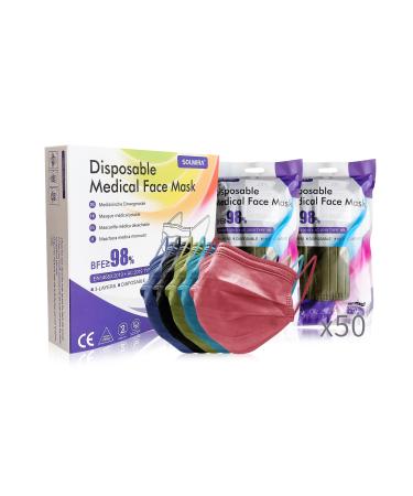 Medical Disposable Face Mask Type IIR 50 Units 5 Color Mix CE Certified BFE 98% EN 14683:2019+AC:2019 Mix5-1