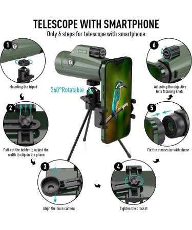 12x50 HD Monocular Telescope with Phone Stand, Tripod & BAK4 Prism - Waterproof & Portable for Hiking, Hunting, Bird Watching - Ideal Gift for Men - Buy Online on GoSupps.com
