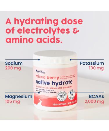 NativePath Native Hydrate - Zero Sugar Electrolyte Powder with BCAAs | Mixed Berry | Keto & Paleo Friendly | 30 Servings | International Shipping - Buy Online on GoSupps.com