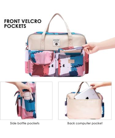 SONARIN Large Capacity Waterproof Baby Changing Tote Bag with Shoulder Strap & Changing Mat - Blue White Flowers - Buy Online on GoSupps.com