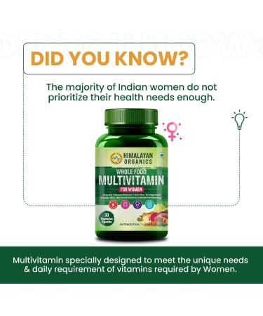 Generic Whole Food Multivitamin for Women with Vitamin B1 B2 B3 B5 B6 B7 B9 B12 C D E Calcium Magnesium Zinc | - 30 Veg Capsules - Buy Online on GoSupps.com