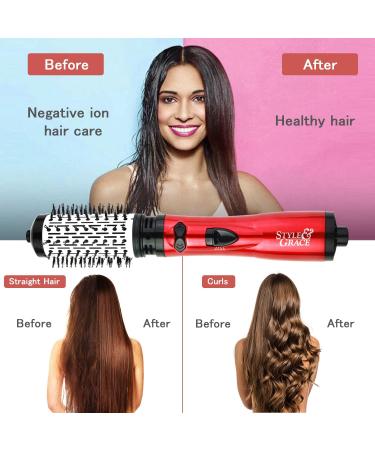 Hot Air Brush Styler & Dryer - 2-in-1 Rotating Hair Curler for Salon-Quality Curls at Home - Stylish Red Design - Buy Online on GoSupps.com