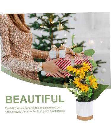 LIFKICH Artificial Potted Flower Faux Potted Plants Potted Sunflower Plastic Fake Potted Flower Desktop Faux Sunflower Arrangement Mini Potted Plant - Buy Online on GoSupps.com