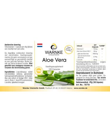 Aloe Vera 200: Vegan Daily Dose with Vitamin C | 100 Capsules by Warnke Vitalstoffe - Buy Online on GoSupps.com