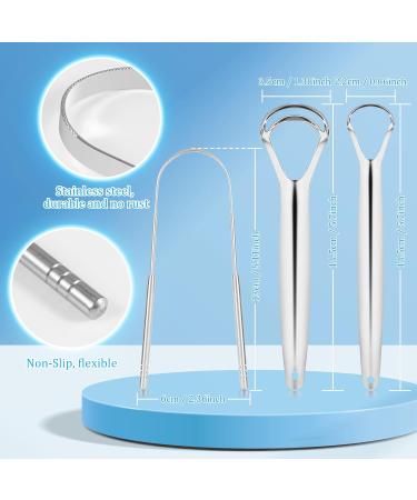 Stainless Steel Tongue Cleaner Set - 3 Metal Tongue Scrapers for Bad Breath | Oral Hygiene for Adults & Children - Buy Online on GoSupps.com
