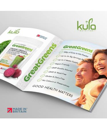 GreatGreens Organic Greens Superfood Powder - 150g - 36 Raw Soil Association Certified Organic Food Form Ingredients - Nutritious Organic Greens Supplement - High Fibre Daily Greens Smoothie Drink - Buy Online on GoSupps.com