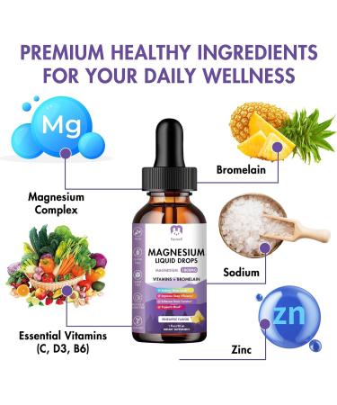 Magnesium Glycinate Liquid Drops Liquid Magnesium Drops 1800MG Bromelain Vitamin D3 C B6 Pineapple Flavor Support Nerves Sleep Relaxation Muscle Bone - Buy Online on GoSupps.com