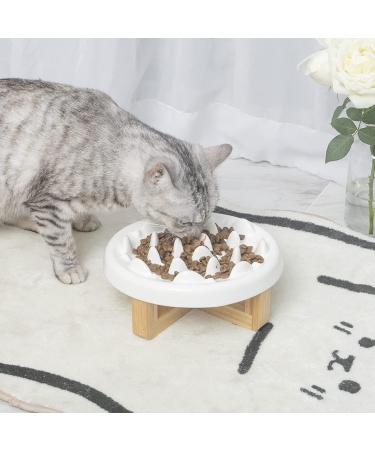 Raised Cat Dog Slow Feeder Bowl 8.5'' Wide Whale-White | Ceramic Elevated Pet Bowl for Healthy Eating | Cat Puzzle Feeder Stand for Slow Eating | 3'' High | Cat and Dog Slow Feed Bowls - Buy Online on GoSupps.com