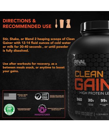 Rivalus Clean Gainer - Chocolate Fudge (5lbs) | Premium Weight Gain Protein Powder Ships Internationally - Buy Online on GoSupps.com