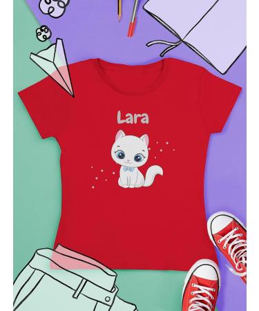 Personalized Girls T-Shirt with Cute Cat Motif - Custom Gift by Shirtracer - Red 164 - Buy Online on GoSupps.com