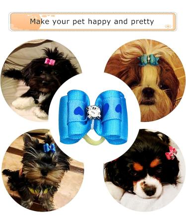 JpGdn 50pcs Small Dog Hair Bows with Rhinestones & Rubber Bands | Puppy Grooming Accessories | Color Random | Pet Topknot Bowknots - Buy Online on GoSupps.com