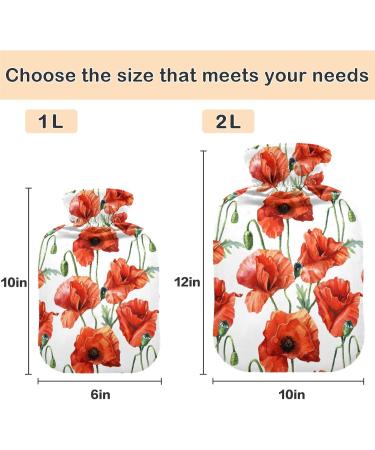 NAANLE Hot Water Bottle 2L with Cover - Watercolor Poppy Flowers for Menstrual Cramps & Pain Relief | Heat & Cold Therapy - Buy Online on GoSupps.com
