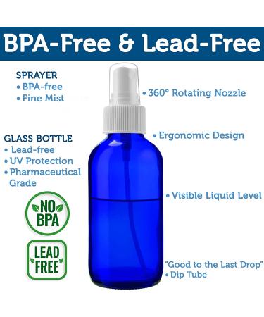 Blue Glass Spray Bottles - 4oz, Set of 2 for Oils, Beauty, Cleaning, Aromatherapy - Refillable, Portable Misters with Caps and Labels - Buy Online on GoSupps.com