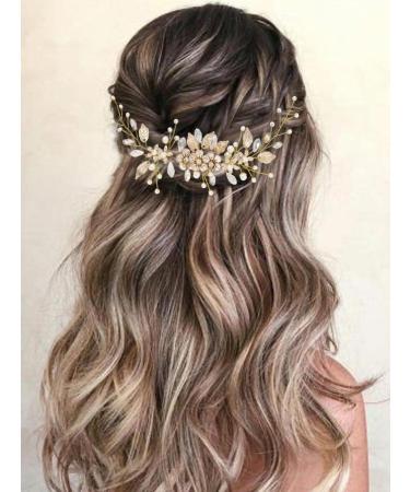 Gorais Bride Wedding Hair Vine Flower Bridal Headpieces Pearl Hair Accessories for Women and Girls (B-Gold) - Buy Online on GoSupps.com