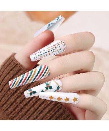 Christmas Press On Nails - Cute Christmas Decor Press On Nails Gentle Fake Nails Christmas Accessories Reusable with Santa Snowflake Bell Snowman Shakven - Buy Online on GoSupps.com