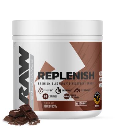 RAW Replenish Premium Electrolytes Powder Recovery Formula Chocolate (60 Servings) - Flavored Electrolyte Drink Mix Supplement for Hydration Replenishment Endurance & Performance Workouts Chocolate 1.72 Pound (Pack of 1)