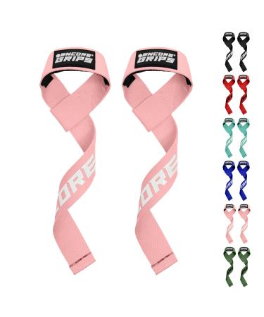 Encore Grips train aids for strength training fitness bodybuilding (neoprene padded) weight lifting strength sport lifting straps weights training for women and men wrist bands pink-silicone